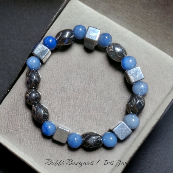 Other - Blue Adventurine & Hematite Men's Bracelet - Natural Stone Crystals